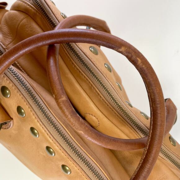 JCrew Leather Purse Brass Studs Shoulder Bag Y2K 2010s Indie Sleaze Double Zip - Picture 15 of 15